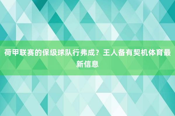 荷甲联赛的保级球队行弗成?王人备有契机体育最新信息